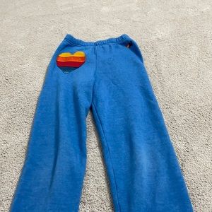 Aviator Nation Blue Sweatpants with Rainbow Heart